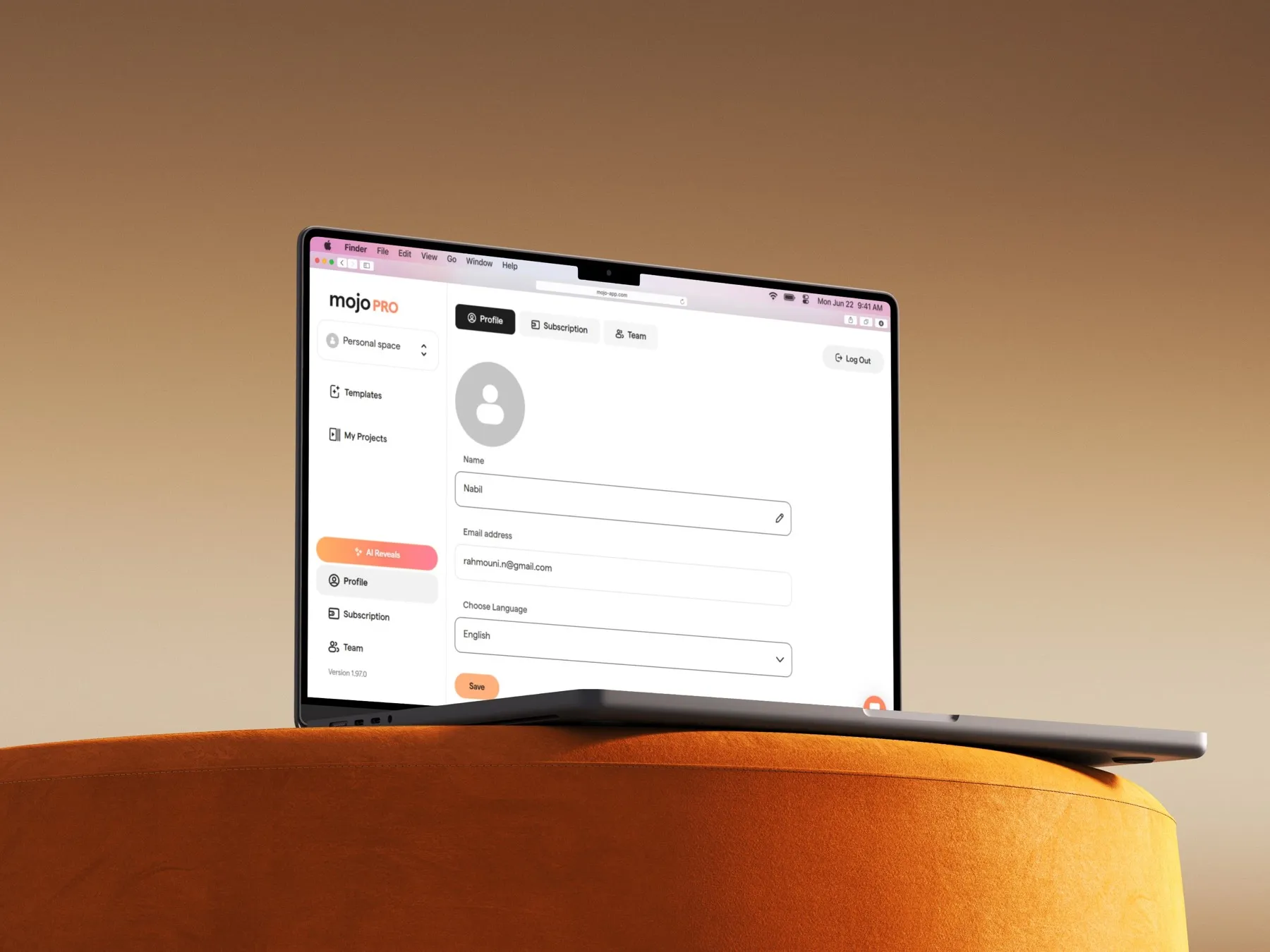Mojo desktop interface detail